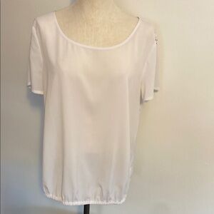 a.n.a White Blouse with Cream Short Sleeves and Wide Scoop Neck